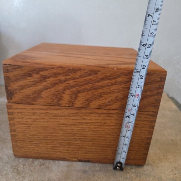 Vintage Remington Rand Oak Wood Dovetailed Index Recipe Card File Box Farmhouse - Picture 5 of 9